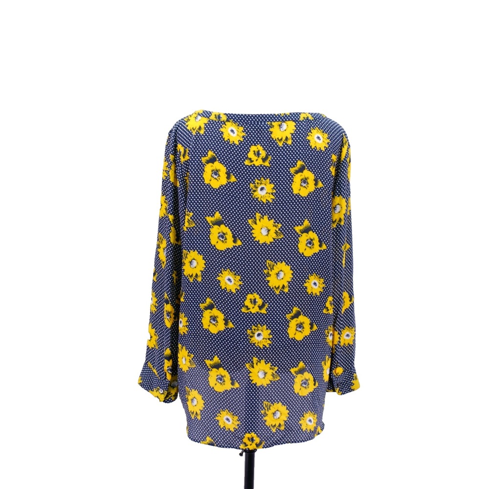 Banana Republic Blue Yellow White Floral‎ Polka Dot Large Long Sleeve Blouse - Picture 4 of 8